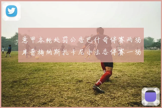 意甲本轮处罚公告巴什奇停赛两场库普梅纳斯扎卡尼小法各停赛一场